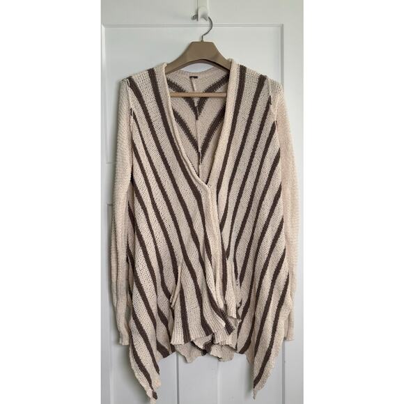 Free People Circle Back Cardigan Oversized Striped Brown Tan Size MEDIUM - Picture 1 of 11
